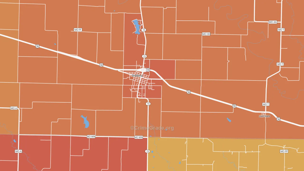 Shelbina, MO Map of Drug-Related Crime Rates