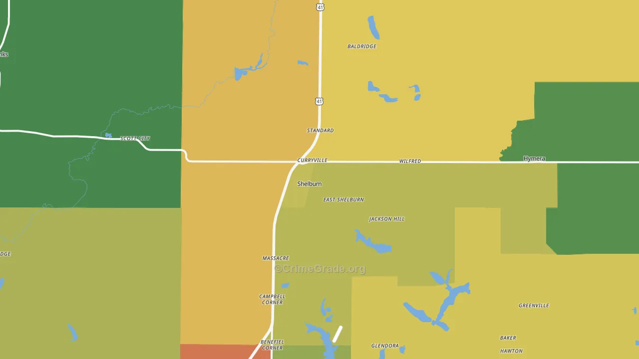 Shelburn, IN Map of Drug-Related Crime Rates