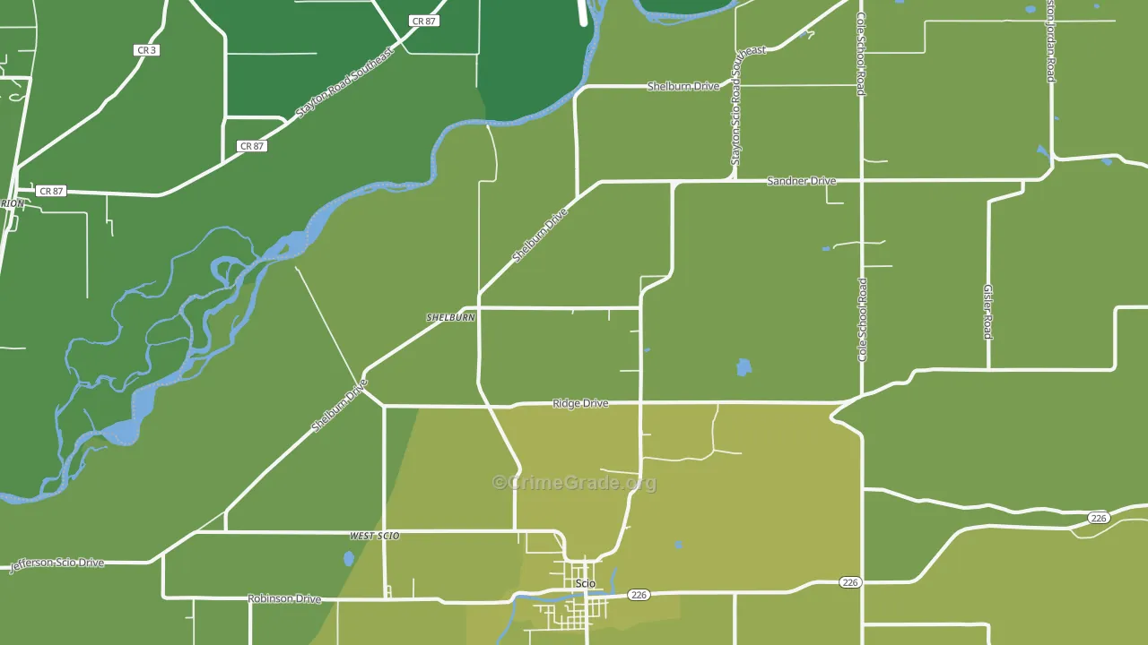Shelburn, OR Map of Drug-Related Crime Rates