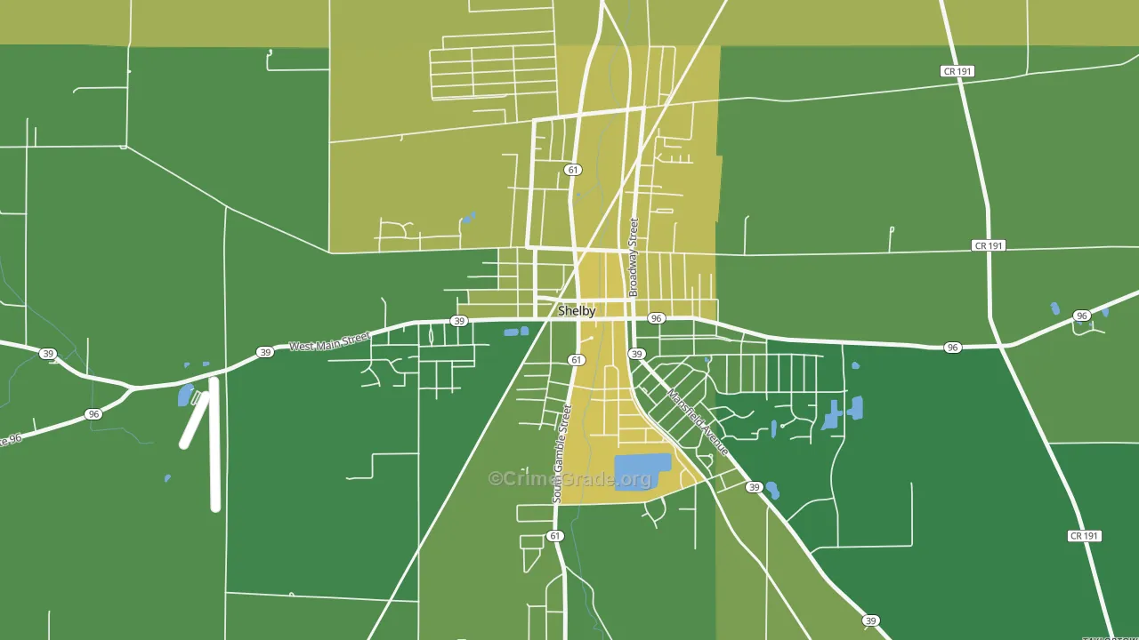 Shelby Center Historic District, Shelby, OH Map of Drug-Related Crime Rates