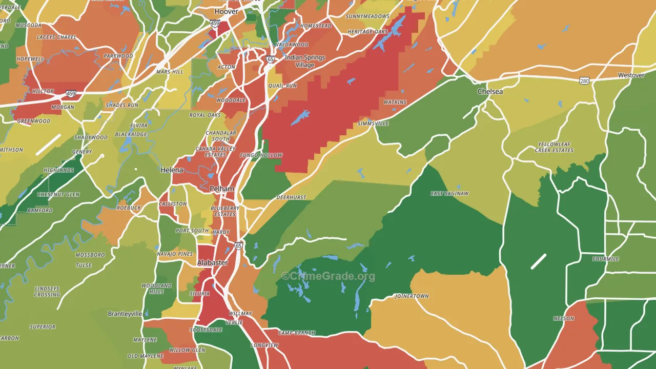 Shelby County, AL Map of Drug-Related Crime Rates
