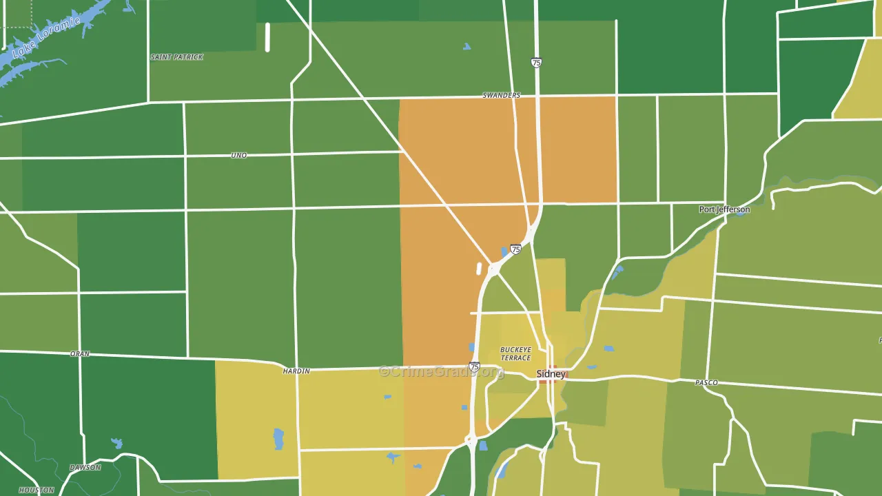 Shelby County, OH Map of Drug-Related Crime Rates