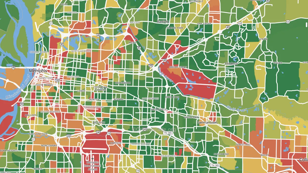 Shelby County, TN Map of Drug-Related Crime Rates