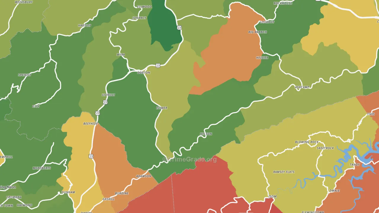Shelby Gap, KY Map of Drug-Related Crime Rates
