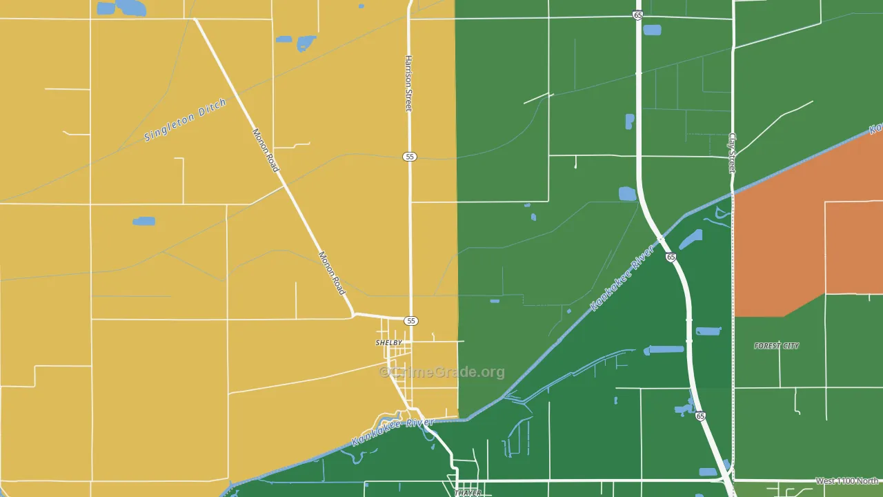 Shelby, IN Map of Drug-Related Crime Rates