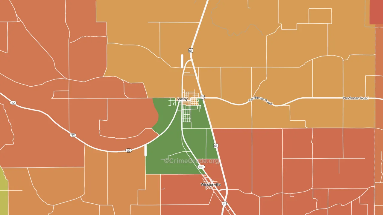 Shelby, MS Map of Drug-Related Crime Rates