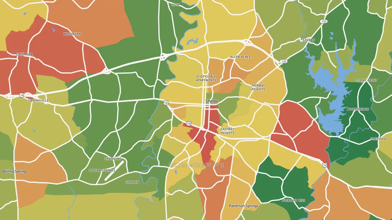 Shelby, NC Map of Drug-Related Crime Rates