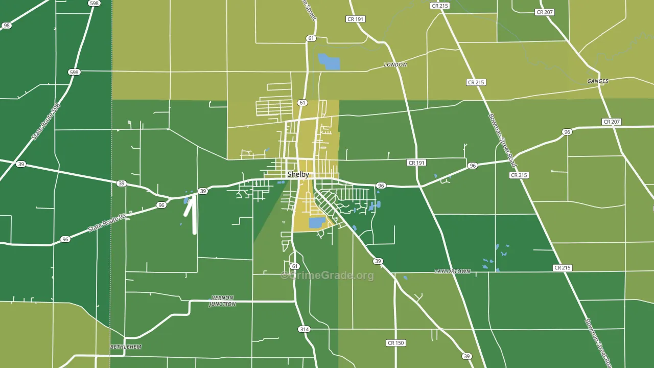 Shelby, OH Map of Drug-Related Crime Rates