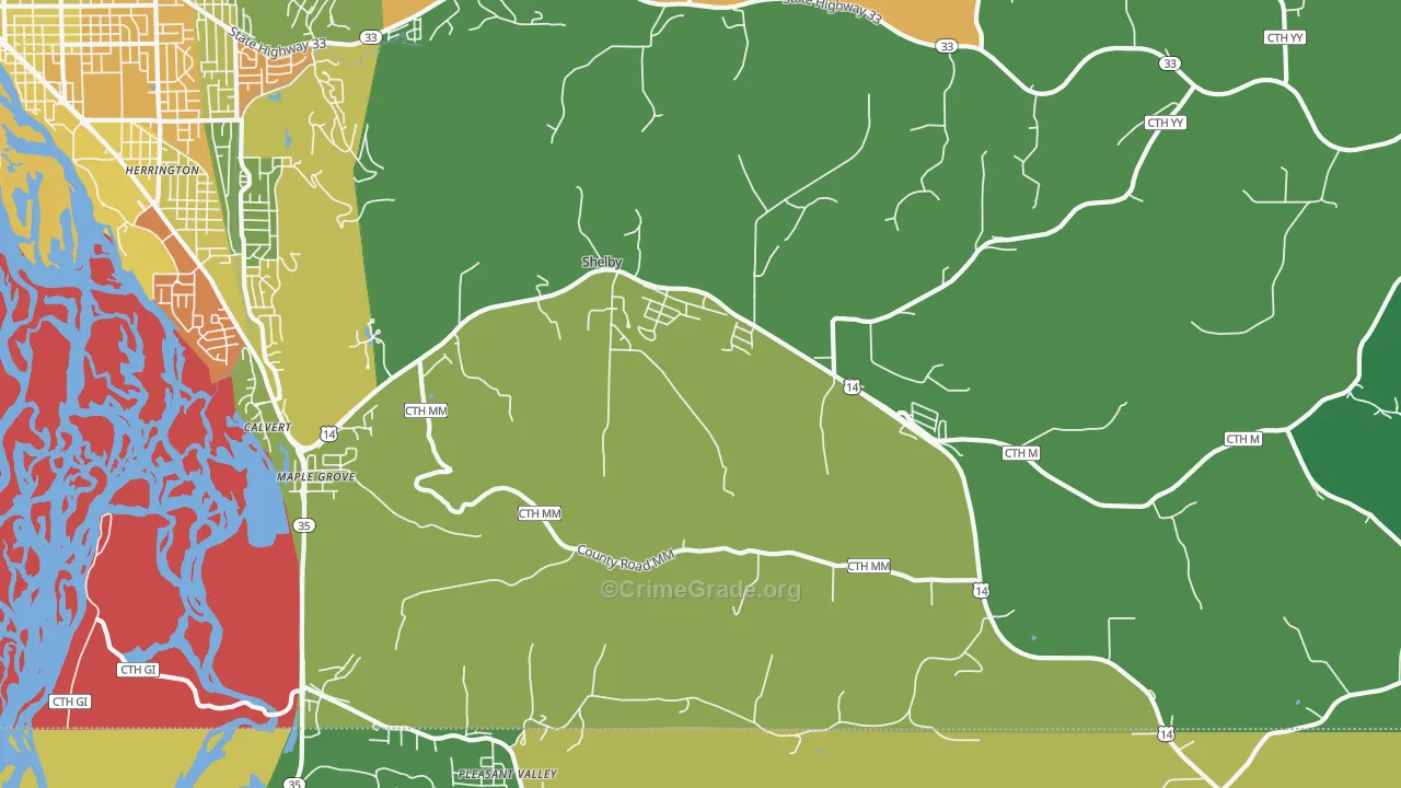 Shelby, WI Map of Drug-Related Crime Rates