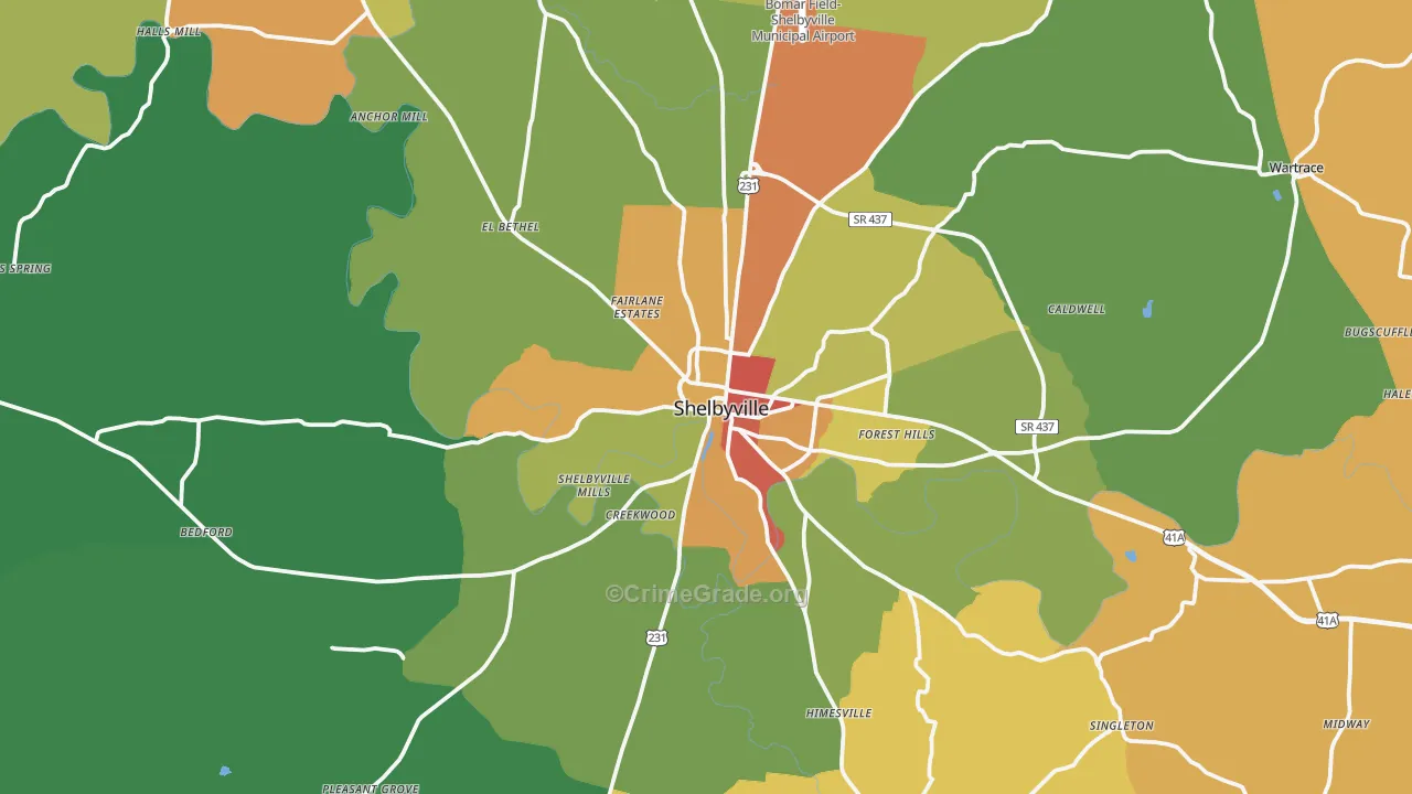 Shelbyville, TN Map of Drug-Related Crime Rates