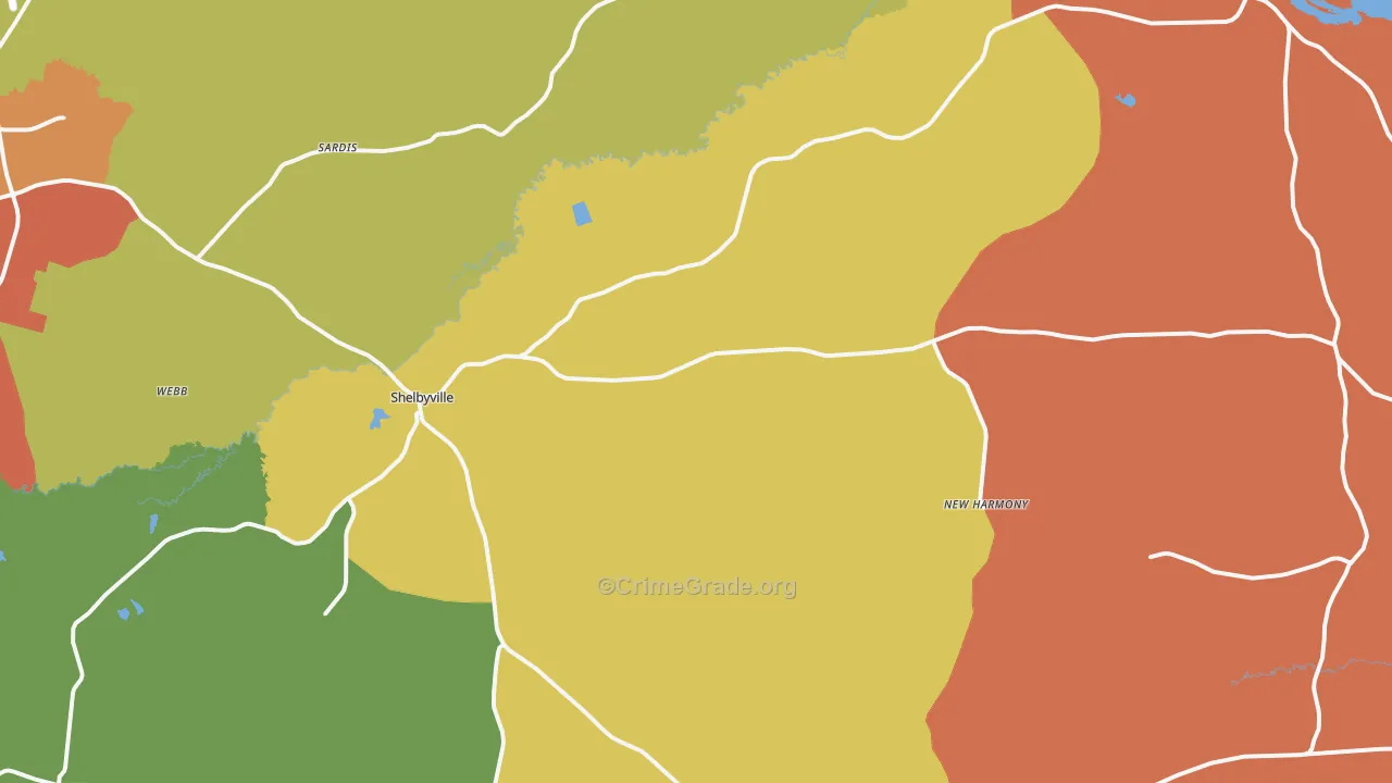 Shelbyville, TX Map of Drug-Related Crime Rates