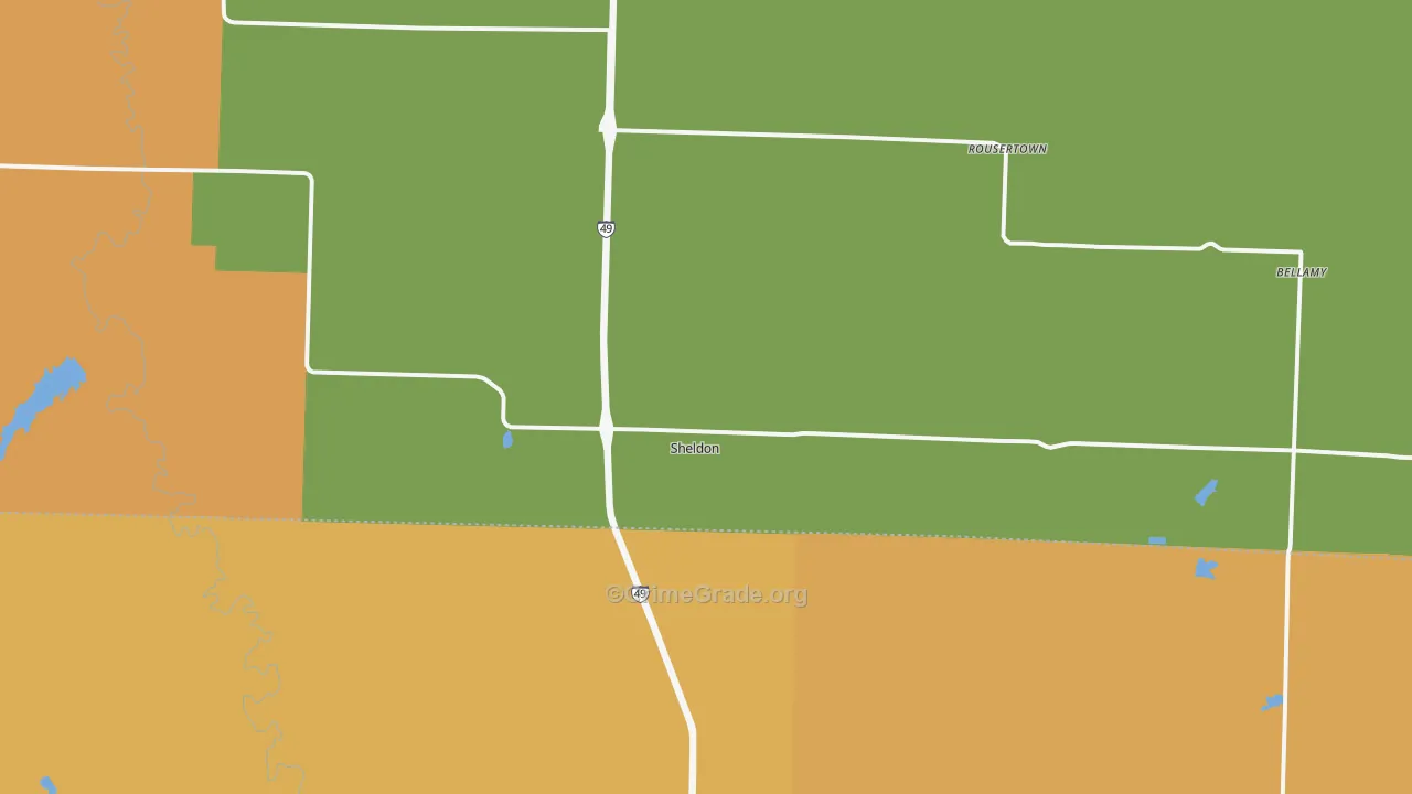 Sheldon, MO Map of Drug-Related Crime Rates
