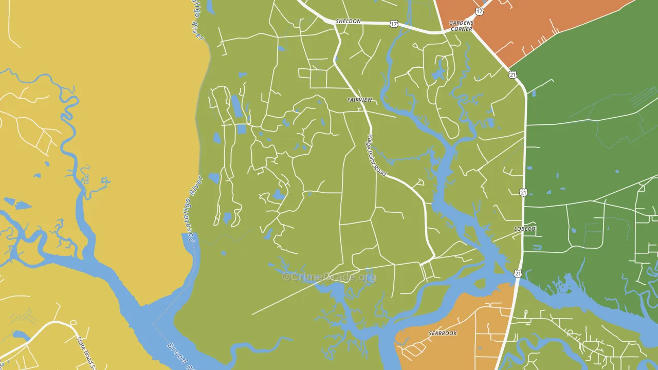 Sheldon, SC Map of Drug-Related Crime Rates