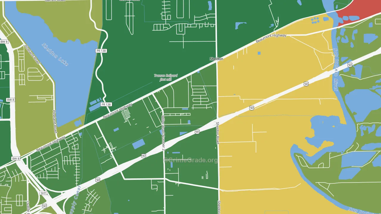 Sheldon, TX Map of Drug-Related Crime Rates