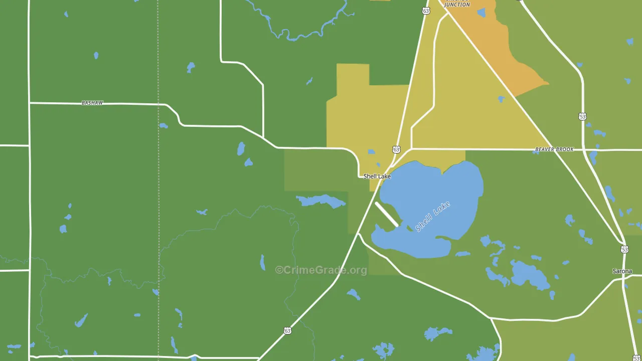 Shell Lake, WI Map of Drug-Related Crime Rates