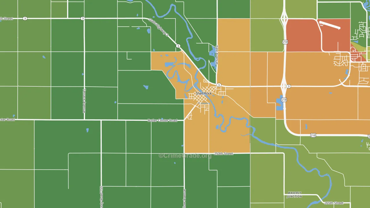 Shell Rock, IA Map of Drug-Related Crime Rates
