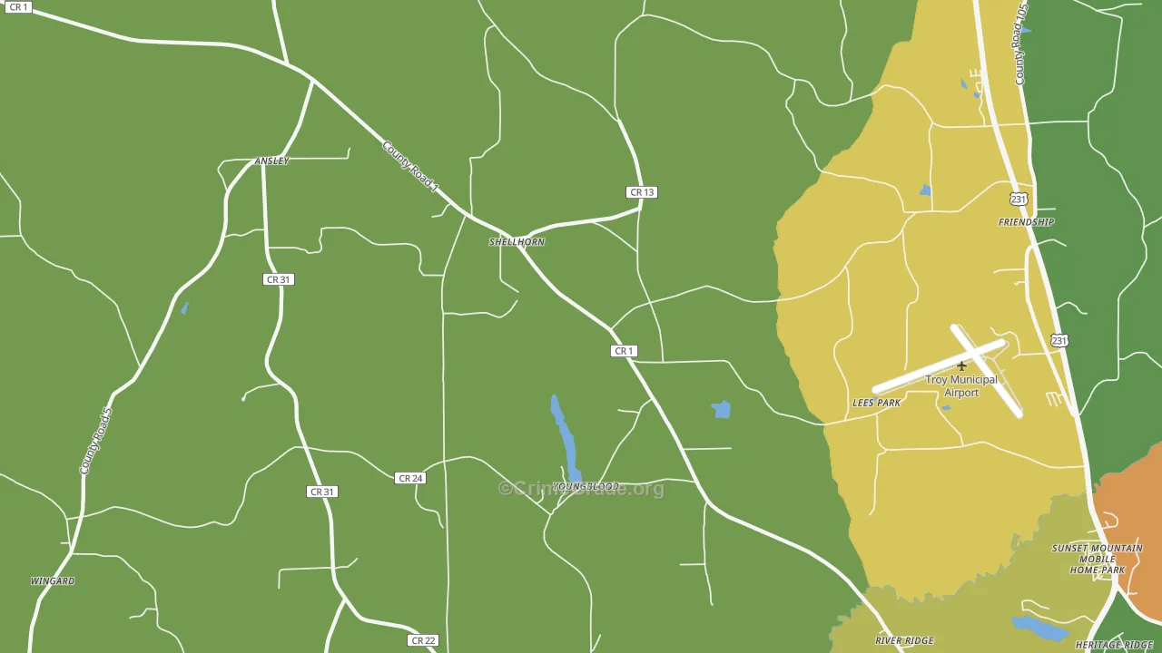 Shellhorn, AL Map of Drug-Related Crime Rates