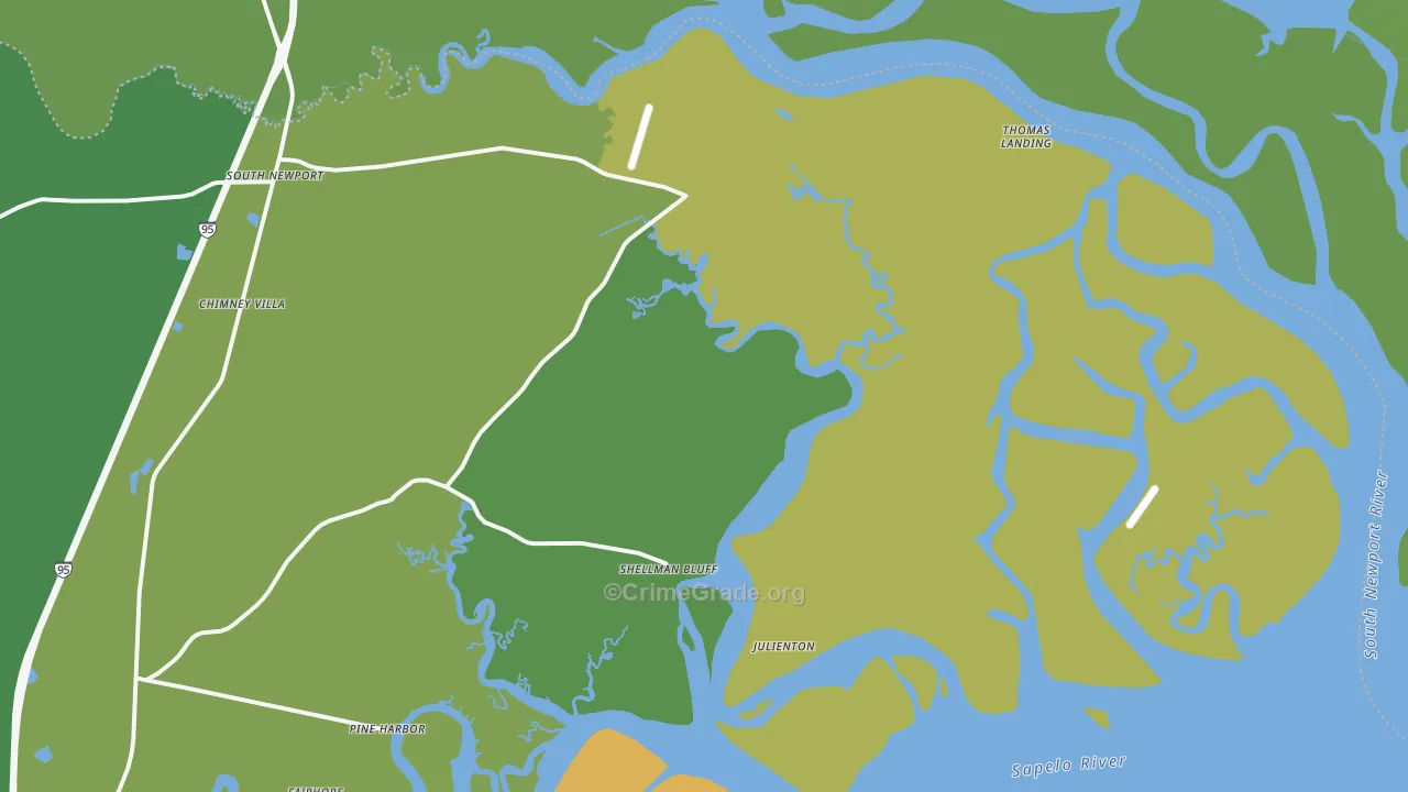 Shellman Bluff, GA Map of Drug-Related Crime Rates