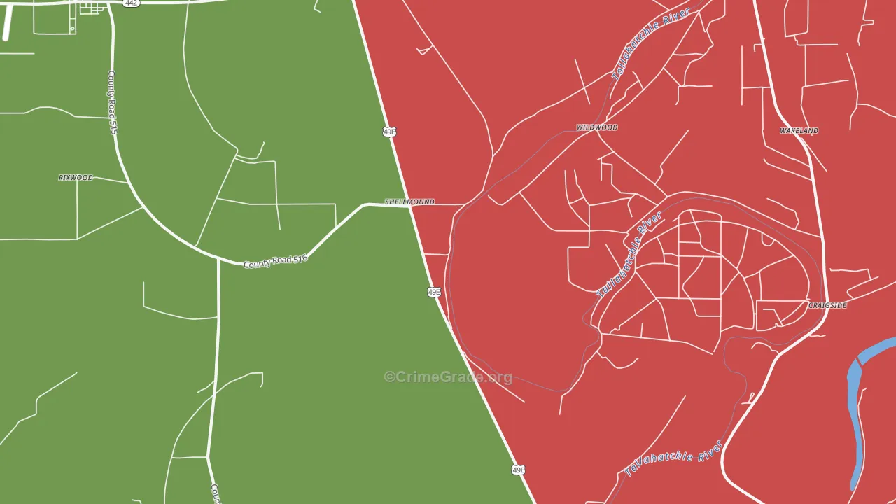 Shellmound, MS Map of Drug-Related Crime Rates