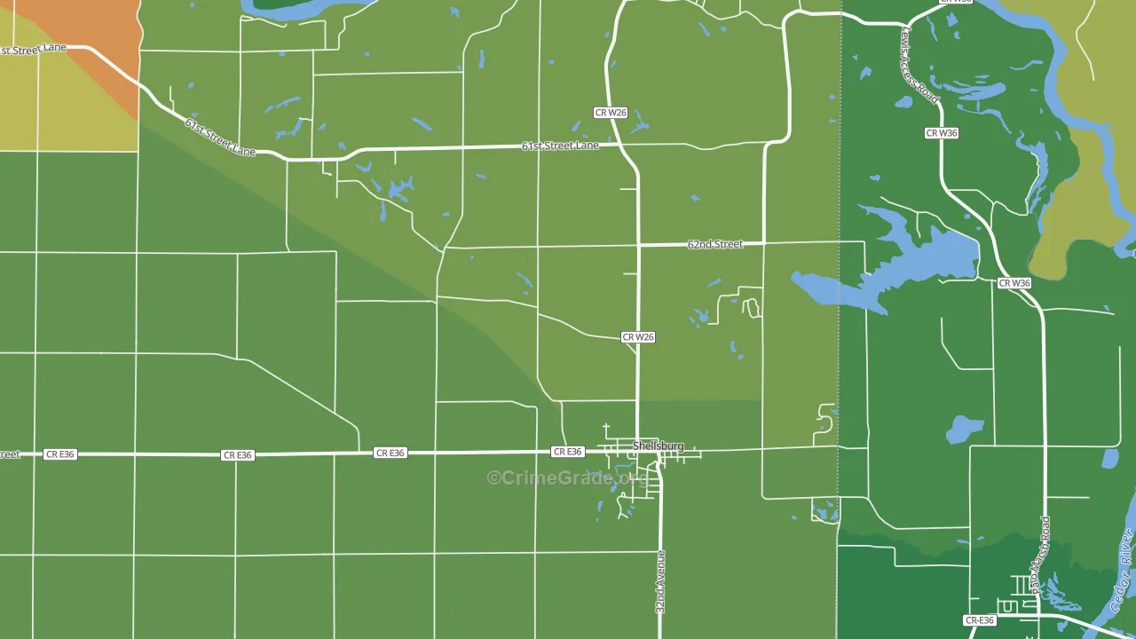 Shellsburg, IA Map of Drug-Related Crime Rates
