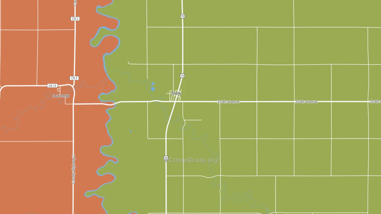 Shelly, MN Map of Drug-Related Crime Rates