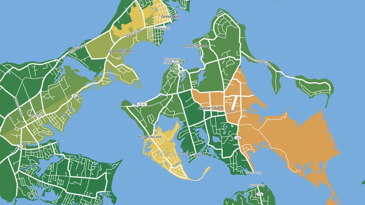 Shelter Island Heights, NY Map of Drug-Related Crime Rates