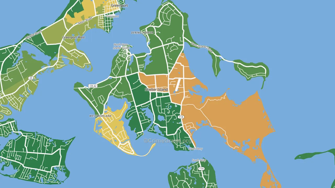 Shelter Island, NY Map of Drug-Related Crime Rates