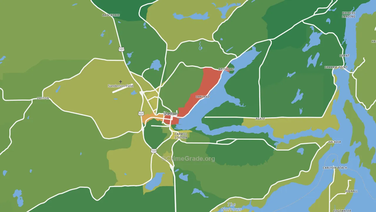 Shelton, WA Map of Drug-Related Crime Rates