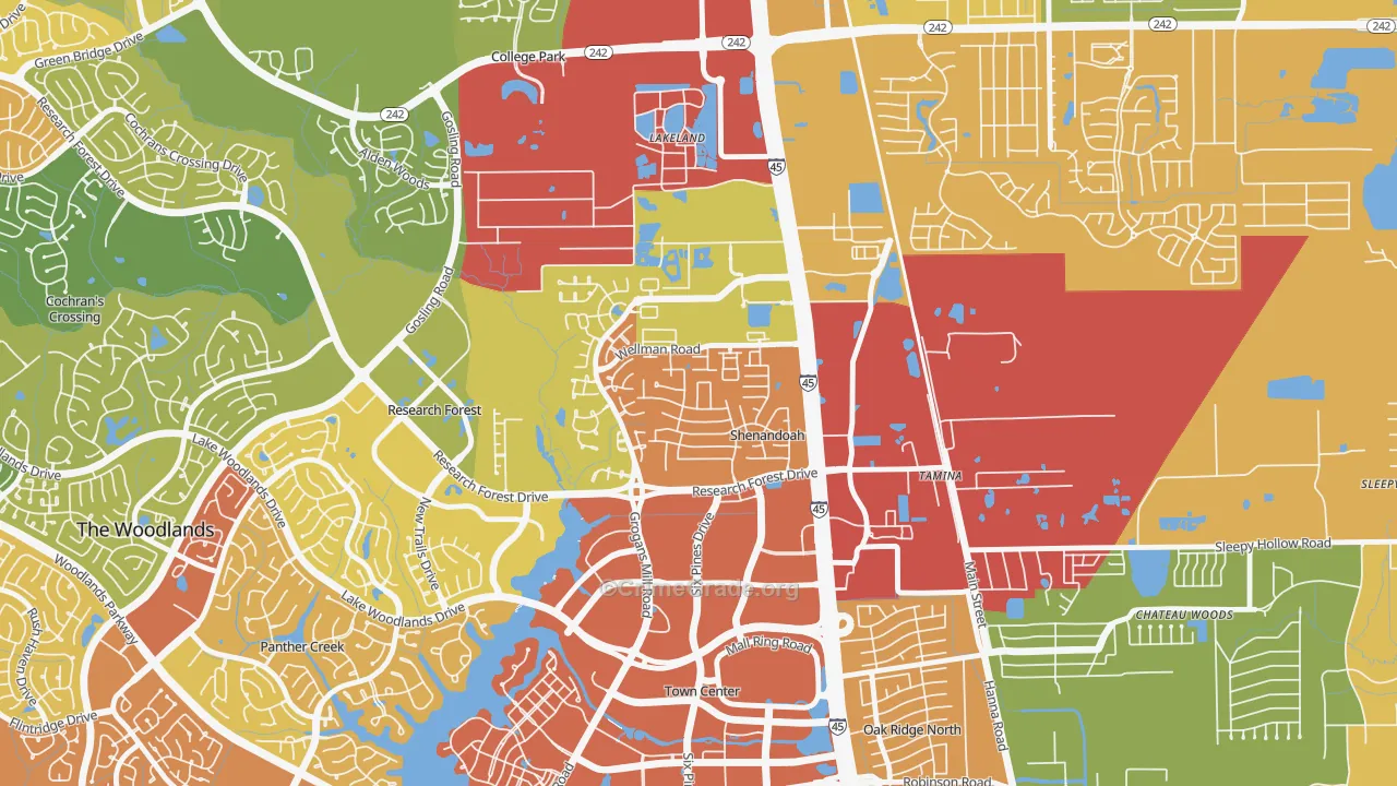 Shenandoah, TX Map of Drug-Related Crime Rates