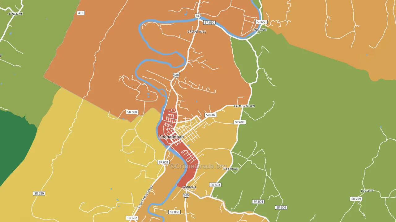Shenandoah, VA Map of Drug-Related Crime Rates