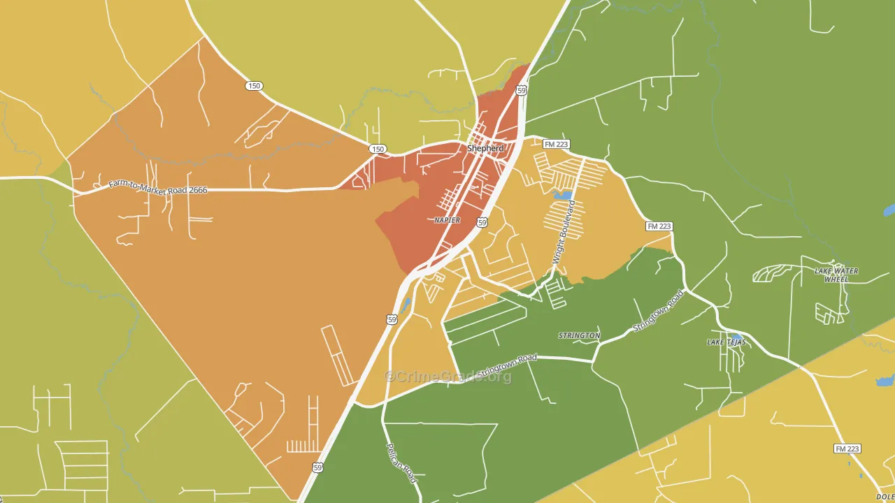 Shepherd, TX Map of Drug-Related Crime Rates