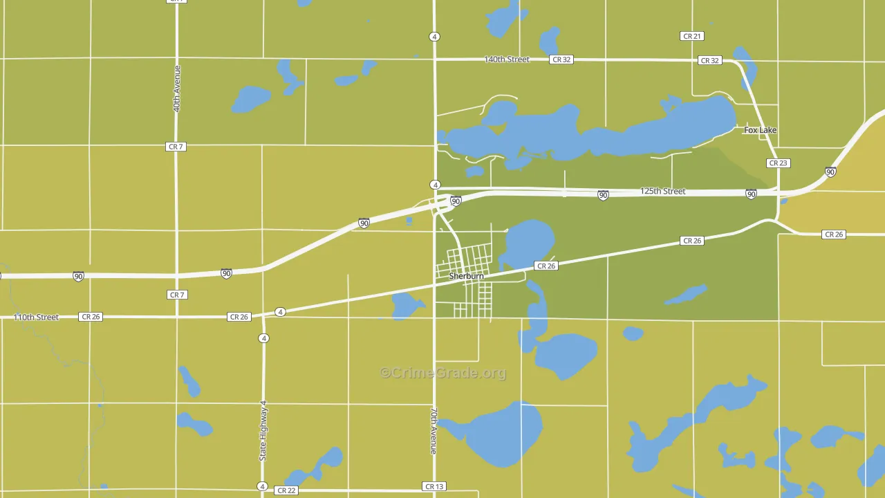 Sherburn, MN Map of Drug-Related Crime Rates