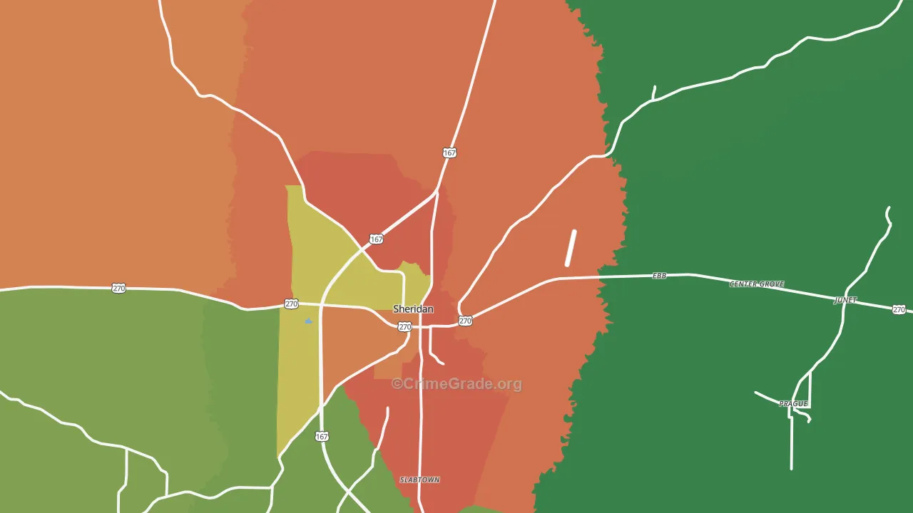 Sheridan, AR Map of Drug-Related Crime Rates