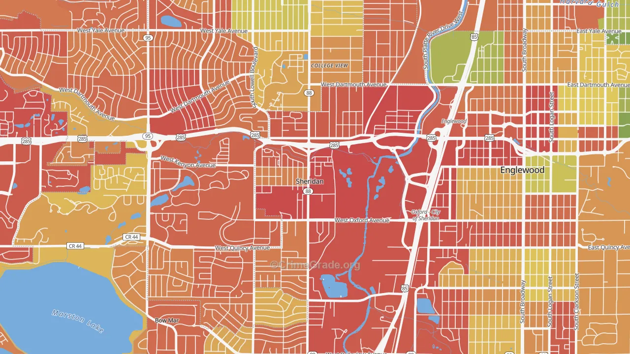 Sheridan, CO Map of Drug-Related Crime Rates