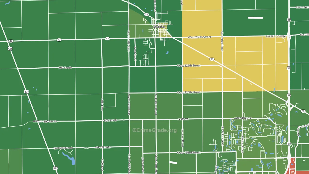 Sheridan, IN Map of Drug-Related Crime Rates