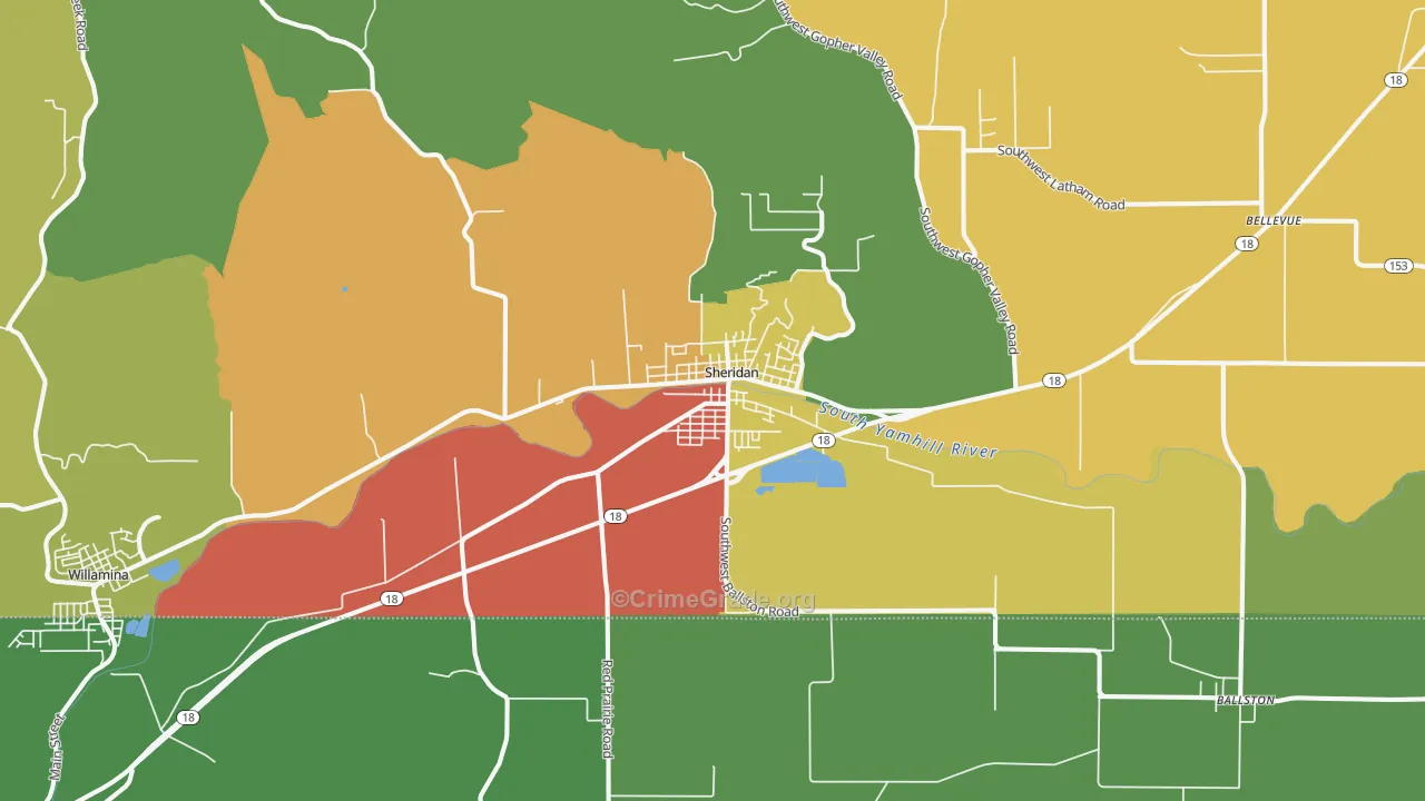 Sheridan, OR Map of Drug-Related Crime Rates
