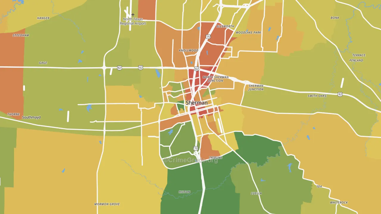 Sherman, TX Map of Drug-Related Crime Rates