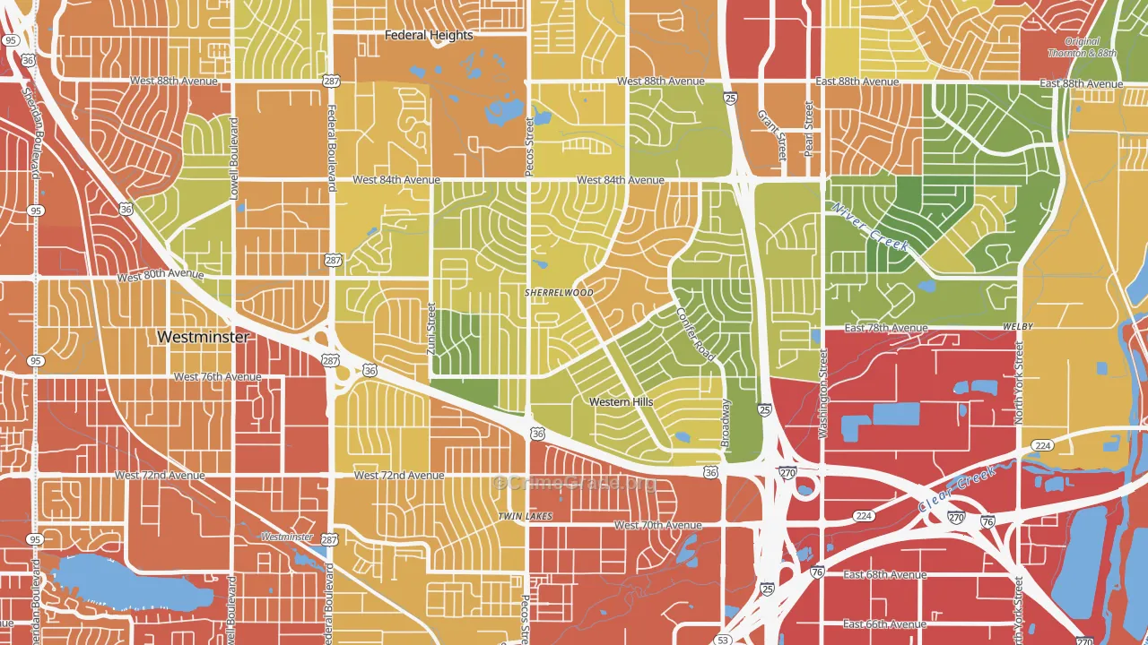 Sherrelwood, CO Map of Drug-Related Crime Rates
