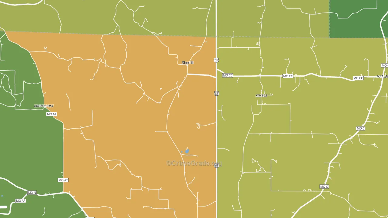 Sherrill, MO Map of Drug-Related Crime Rates