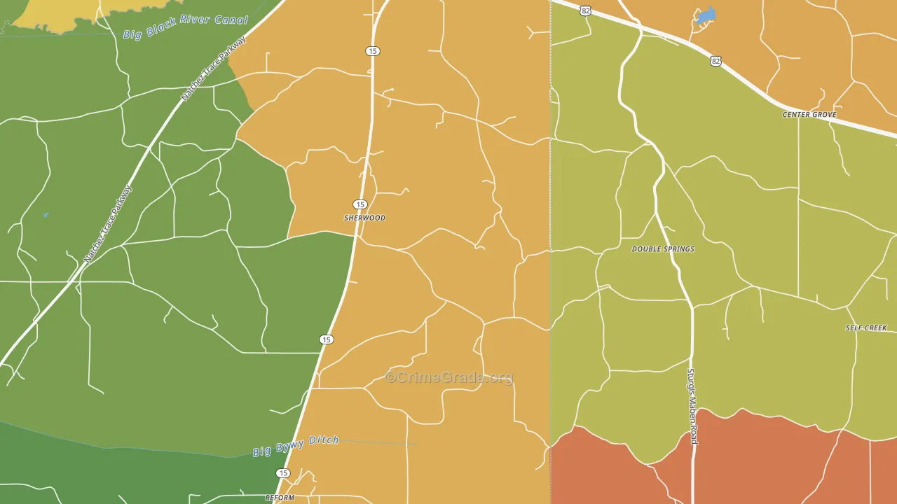 Sherwood, MS Map of Drug-Related Crime Rates