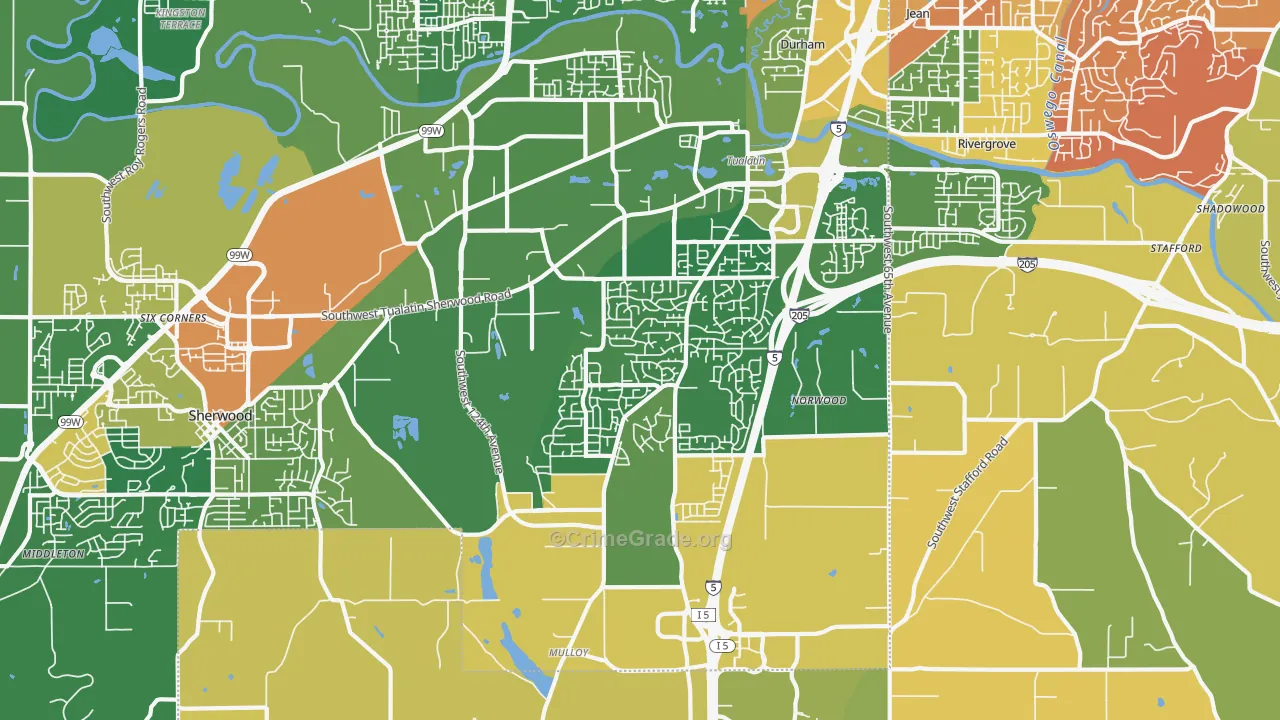 Sherwood-Tualatin South, Tualatin, OR Map of Drug-Related Crime Rates