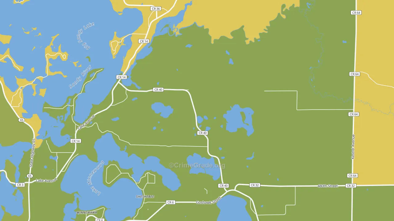 Sheshebee, MN Map of Drug-Related Crime Rates