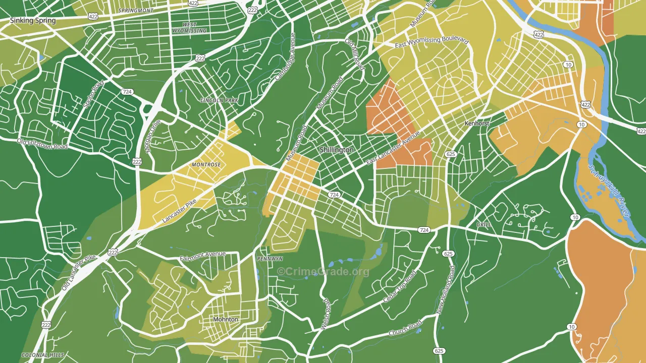Shillington, PA Map of Drug-Related Crime Rates