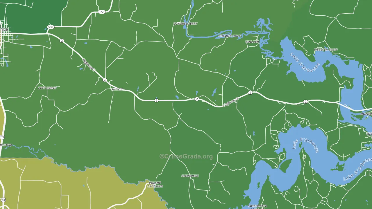 Shiloh, LA Map of Drug-Related Crime Rates