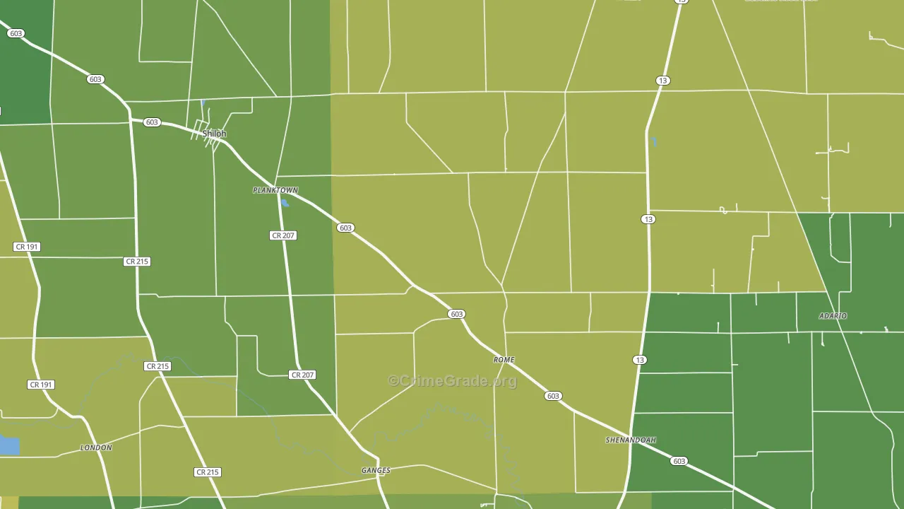 Shiloh, OH Map of Drug-Related Crime Rates