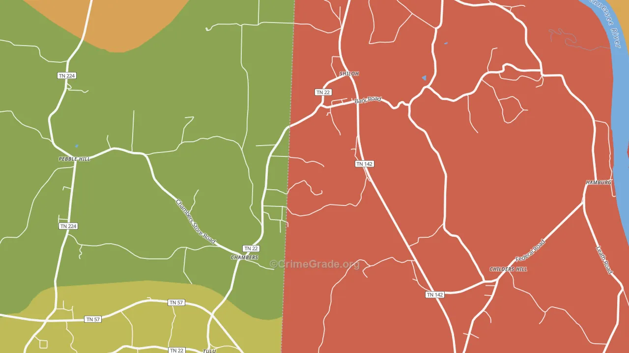 Shiloh, TN Map of Drug-Related Crime Rates