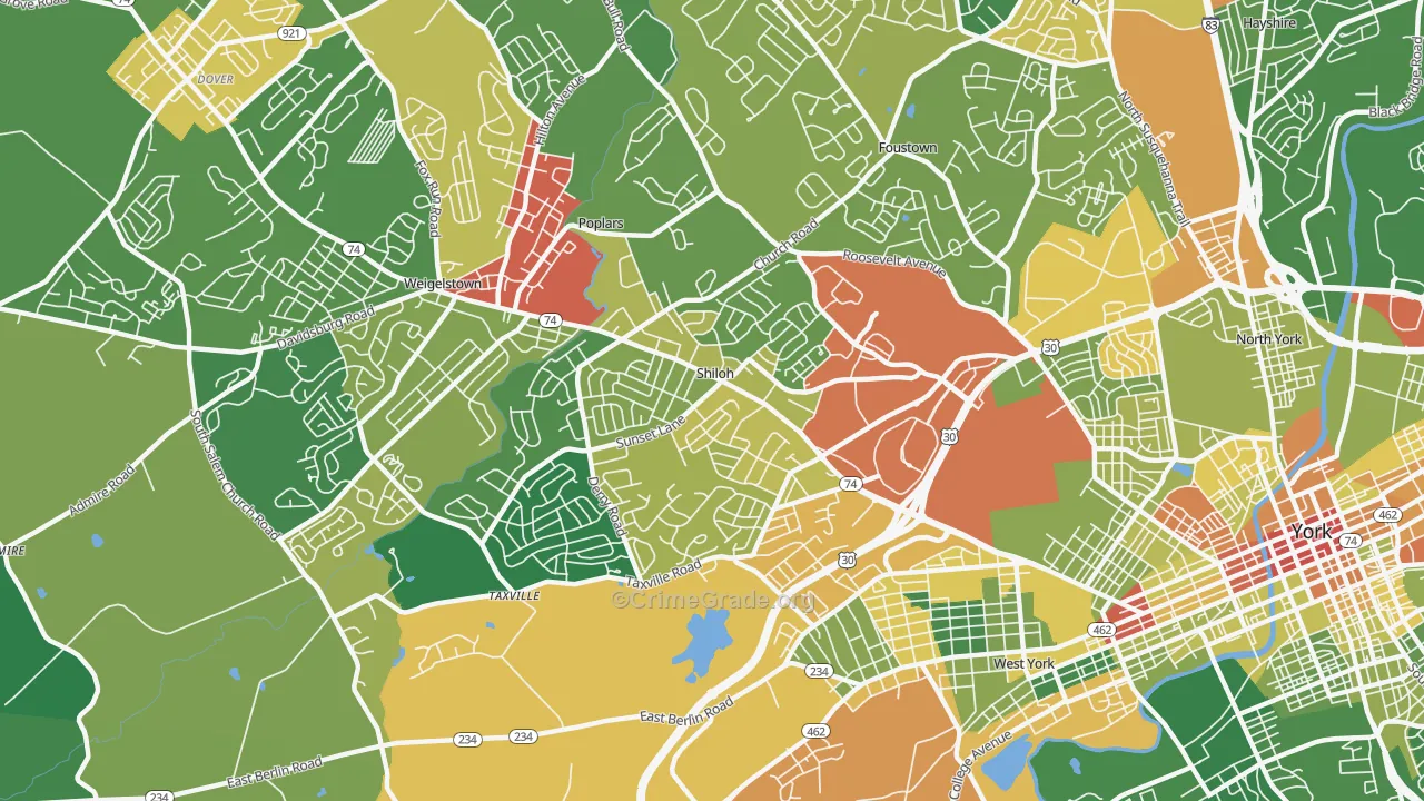 Shiloh, York, PA Map of Drug-Related Crime Rates
