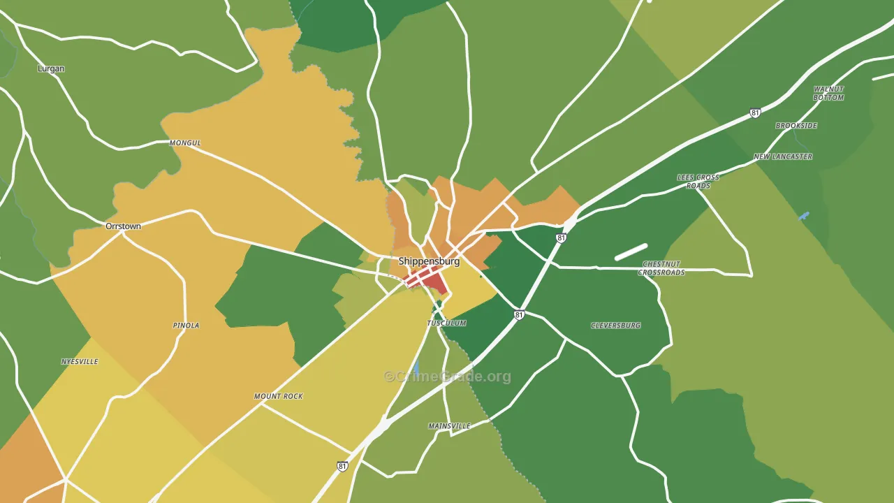 Shippensburg, PA Map of Drug-Related Crime Rates