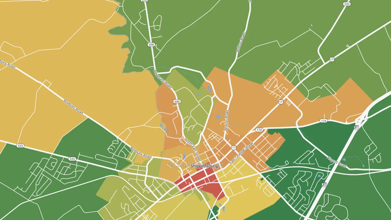 Shippensburg University, PA Map of Drug-Related Crime Rates