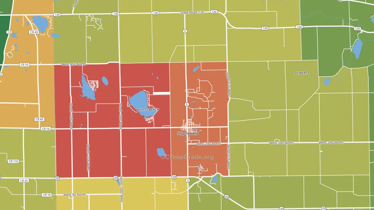 Shipshewana, IN Map of Drug-Related Crime Rates